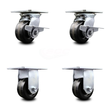 Service Caster 4 Inch Phenolic Caster Set with Ball Bearing 2 Brakes and 2 Rigid SCC-35S420-PHB-SLB-2-R-2